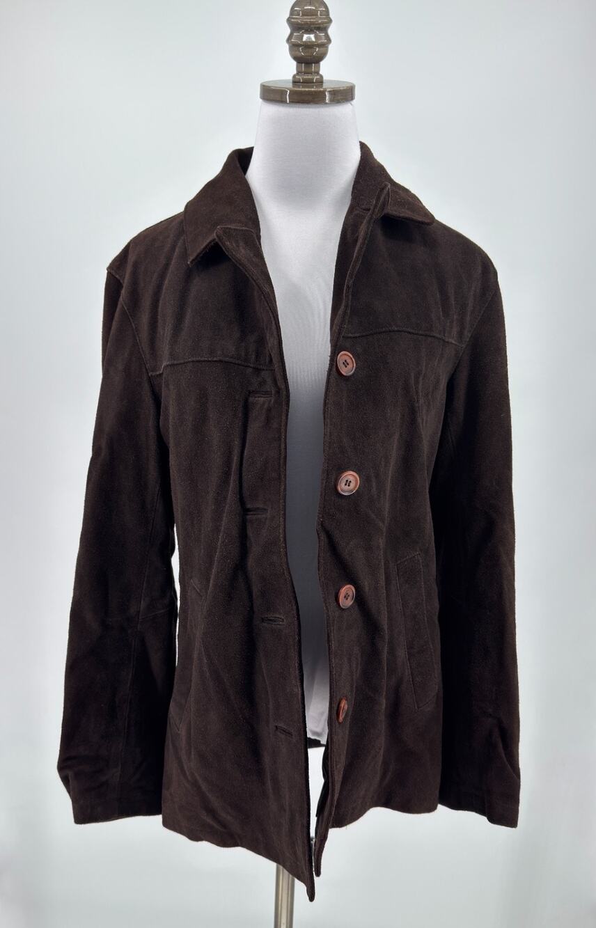 Vintage Lucky Brand Dungarees America Brown Suede Leather Button Up Jacket Sz S